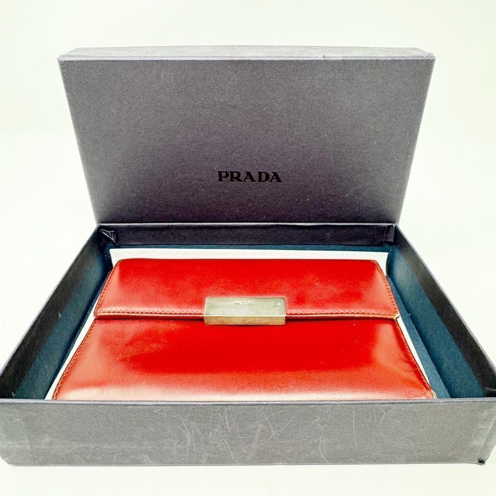 PRADA | AUTHENTIC Red Wallet Silver Hardware with Box Included